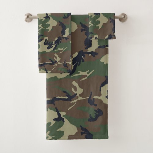 Brown green camouflage bath towel set