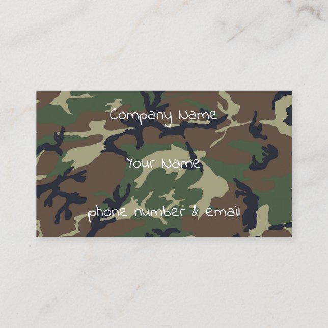 Brown green camouflage business card (Front)