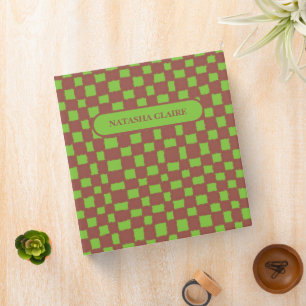 Brown Green Checkerboard Pattern Stylish 3 Ring Binder