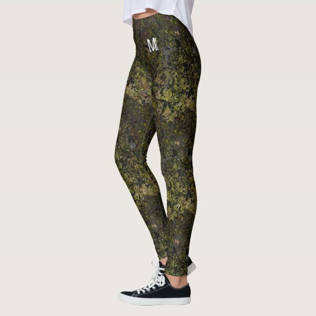 Brown Green Cracked Natural Rock Monogram Custom Leggings (Left)