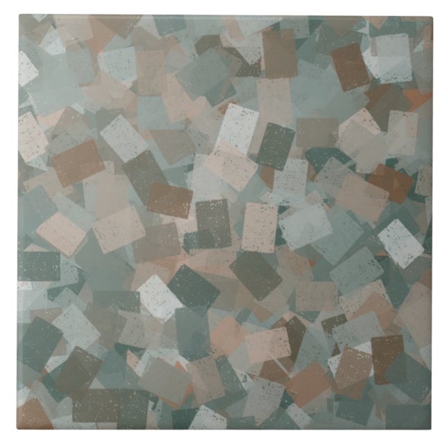 Brown Green Cubism Pattern Ceramic Tile (Front)