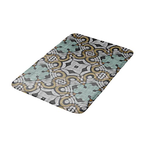 Brown Green Gray Hip Ornate Art Motif Bathroom Mat