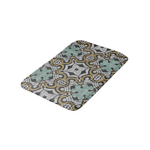 Brown Green Gray Hip Ornate Art Motif Bathroom Mat