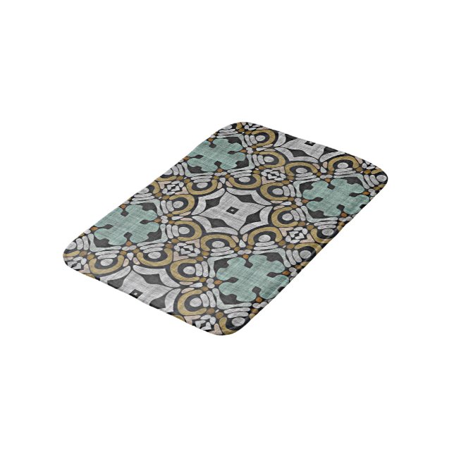 Brown Green Gray Hip Ornate Art Motif Bathroom Mat (Angled)