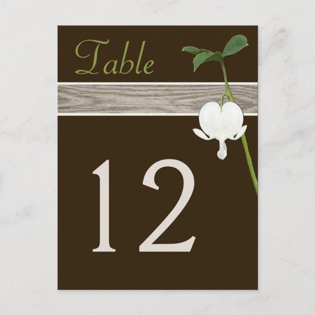 Brown, Green, Ivory Bleeding Heart Table Number (Front)
