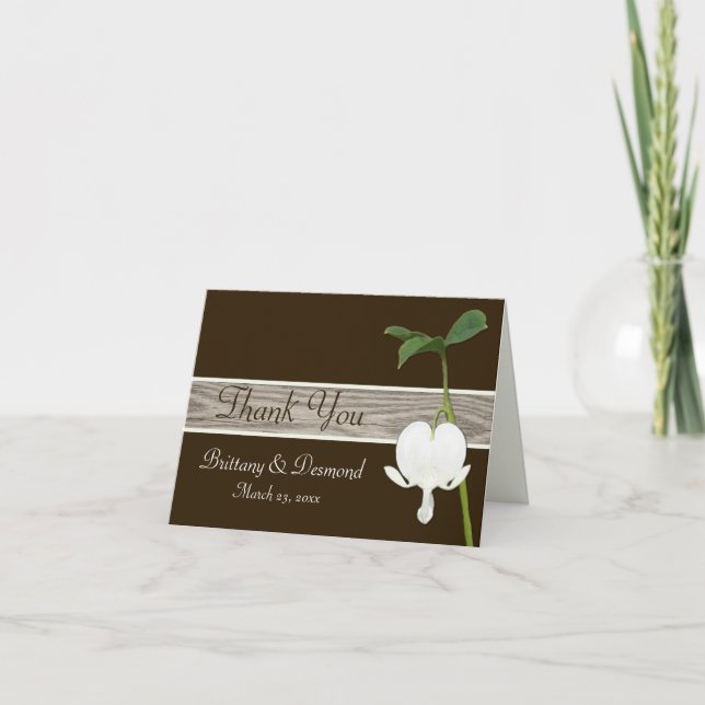 Brown Green Ivory Bleeding Heart Thank You Card (Front)