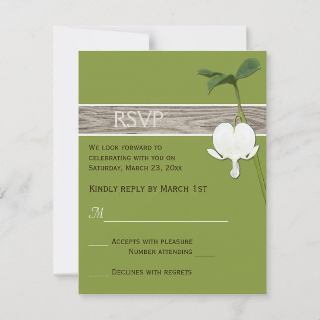 Brown Green Ivory Bleeding Heart Wedding RSVP Invitation (Front)