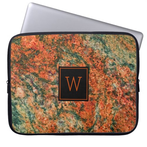 Brown  Green Marble Stone Texture Black Accents Laptop Sleeve