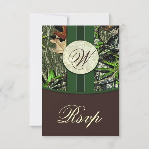 Brown &amp; Green Monogram Camo Wedding RSVP Cards