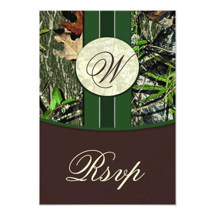 Brown & Green Monogram Camo Wedding RSVP Cards Custom Invitations