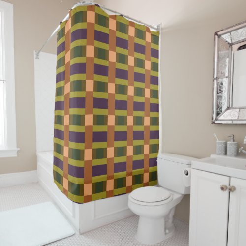 Brown Green Peach Purple Color Block Print Shower Curtain