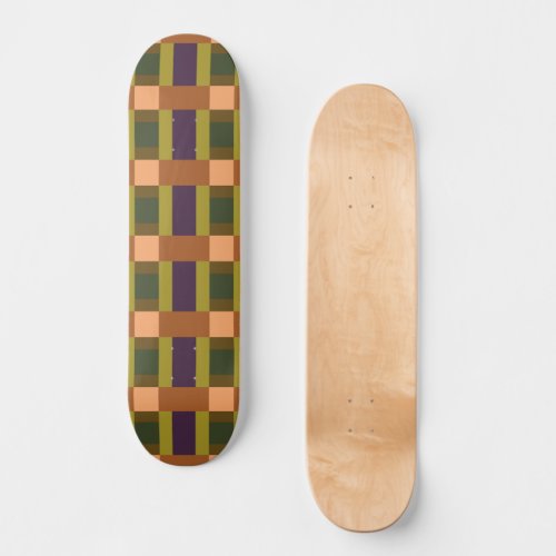 Brown Green Peach Purple Color Block Print Skateboard