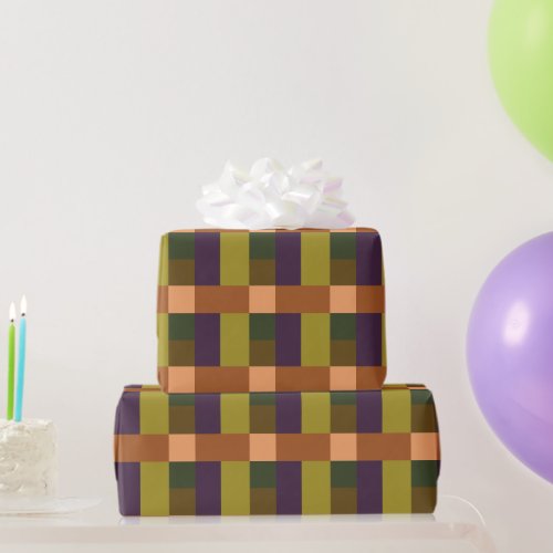 Brown Green Peach Purple Color Block Print Wrapping Paper