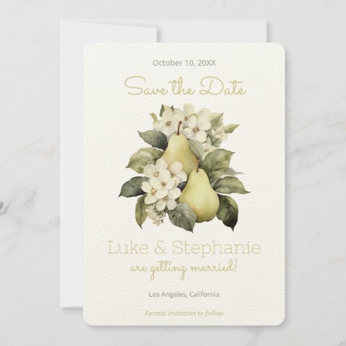 Brown  Green Pear Save the Date Cards Wedding