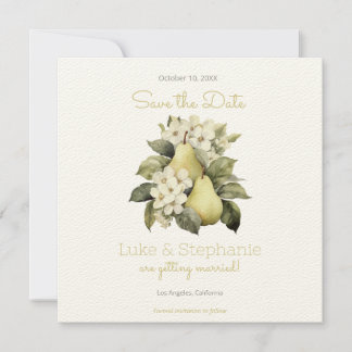 Brown & Green Pear Squared Save the Date Cards