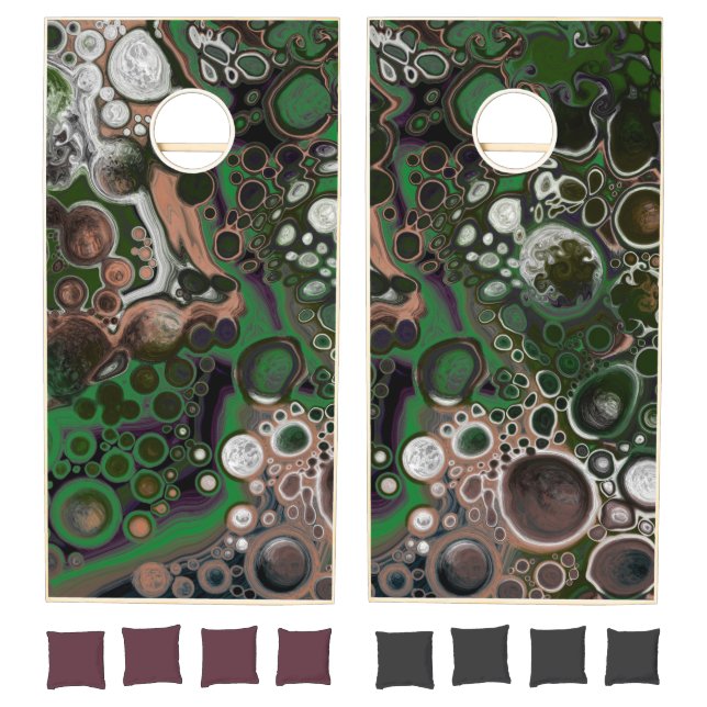 Brown, Green Pour Painting Effect Fluid Art Cornhole Set (Set)