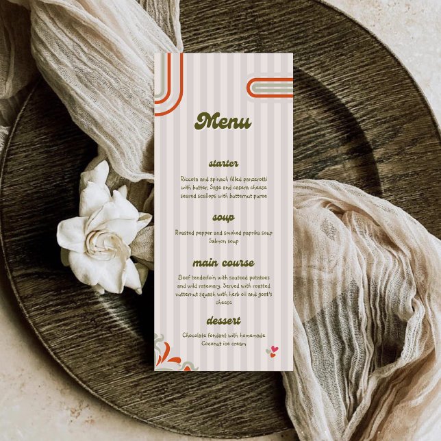 Brown & Green Retro Illustrated | Dinner Wedding Menu (Creator Uploaded)