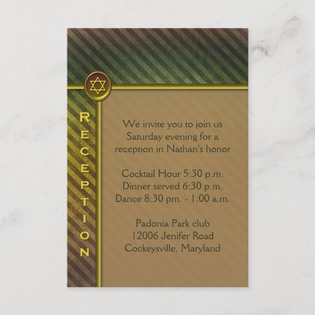 Brown, Green Striped Bar Mitzvah Enclosure Card (Front)