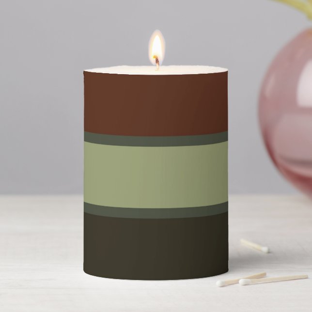 Brown & Green Striped Pillar Candle (In Situ)