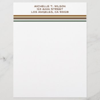 Brown Green Stripes Letterhead by DonnaGrayson at Zazzle