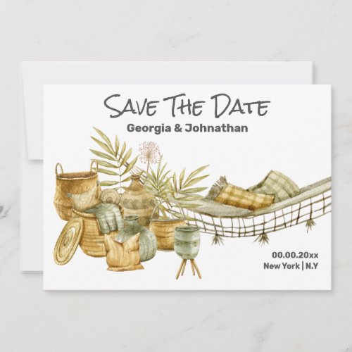 Brown green summer hammock boho chic plants save the date
