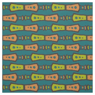 Brown Green Teal Black Tribal Pattern Fabric
