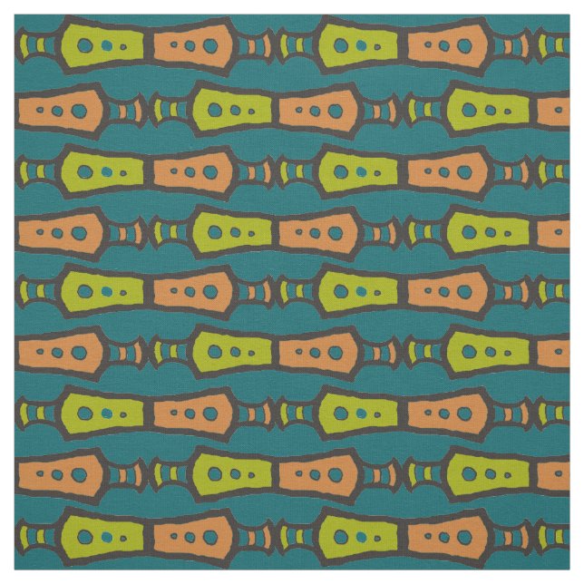 Brown Green Teal Black Tribal Pattern Fabric (Swatch)