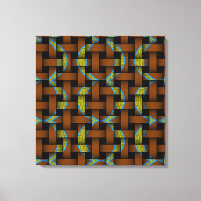 Brown Green Tribal Art Circle Pattern Weave Canvas Print (Front)