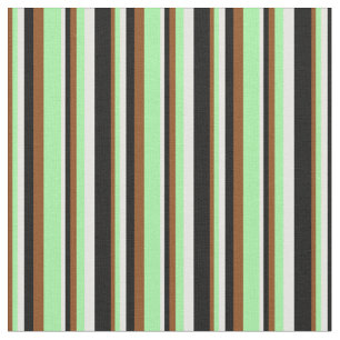 Brown, Green, White & Black Pattern of Stripes Fabric