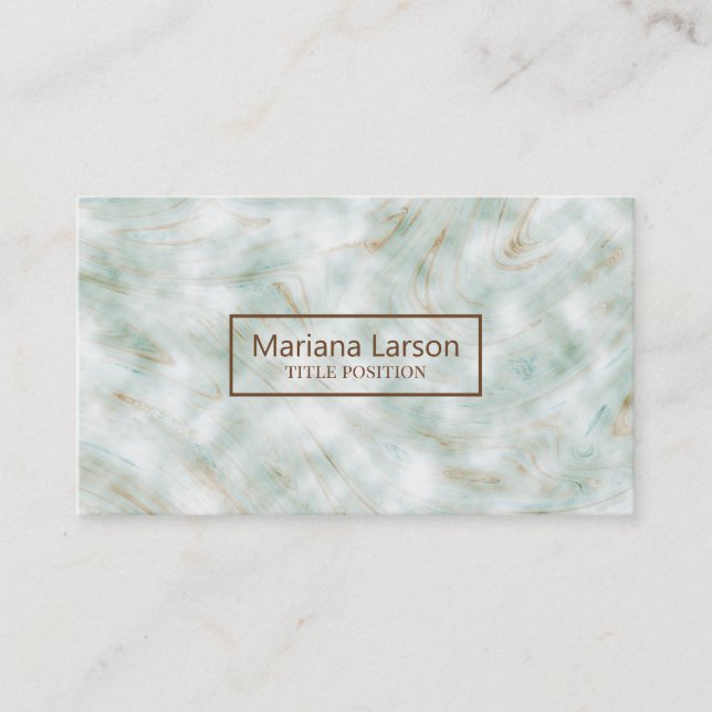 Brown Green & White Marbled Business Card (Front)