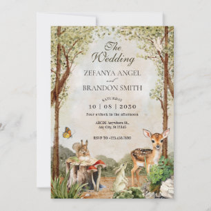 BROWN GREEN WOOD WILDLIFE NATURE WEDDING INVITATION
