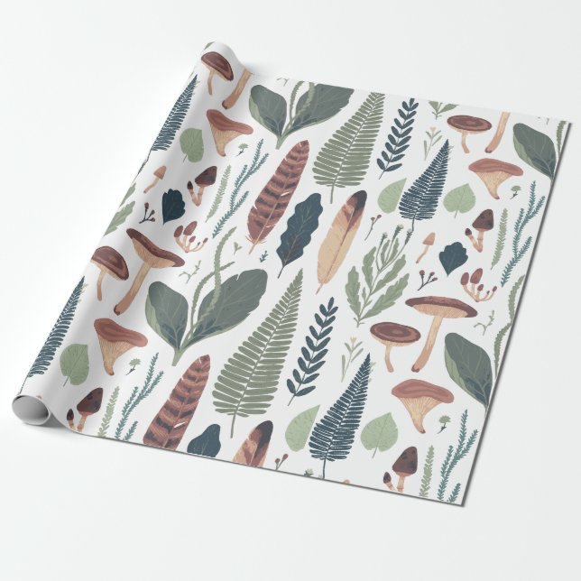Brown & Green Woodland Foliage Patternn Wrapping Paper (Unrolled)