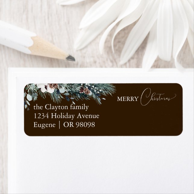 Brown Greenery Vintage Christmas Address Label (Insitu)