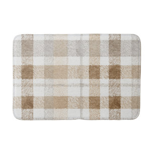 Brown Grey Cream Plaid Stripes Bath Mat
