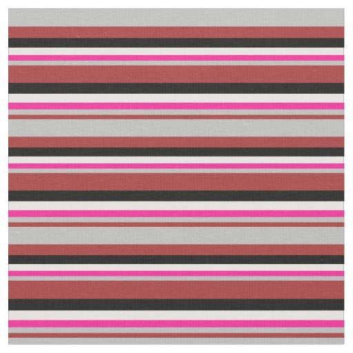 Brown, Grey, Deep Pink, White & Black Lines Fabric