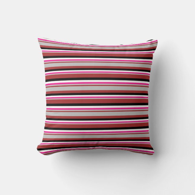 Brown, Grey, Deep Pink, White & Black Lines Pillow (Front)