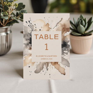 Brown Grey Watercolor Autumn Wedding Table Number