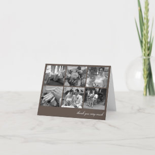 Brown grid collage 6 photos memories thank you card
