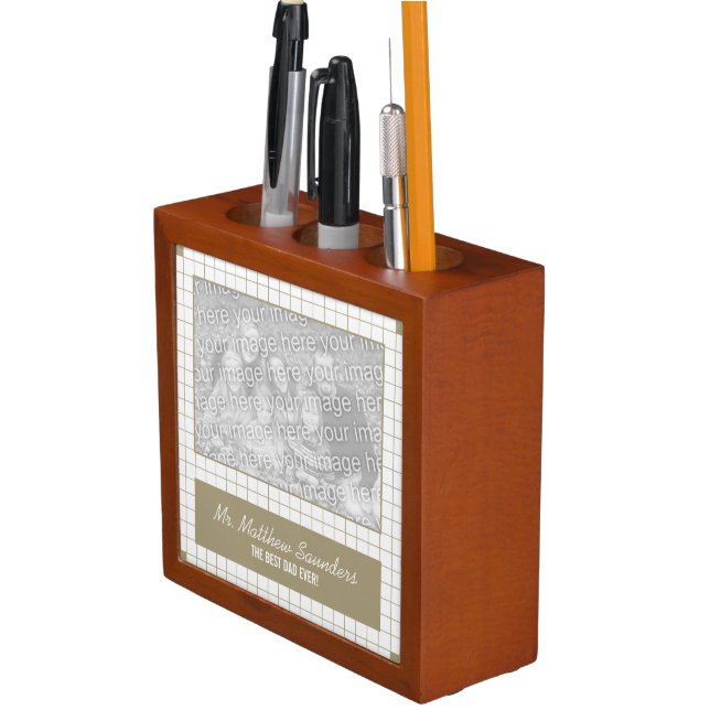 Brown Grid Photo Pencil Holder (In Situ)