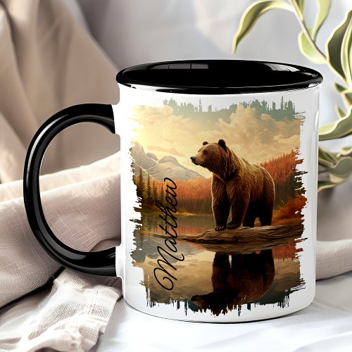 Brown Grizzly Bear Lake Reflection Mug