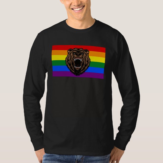 Brown Grizzly Bear Love Gay Pride Flag Wild Forest T-Shirt (Front)
