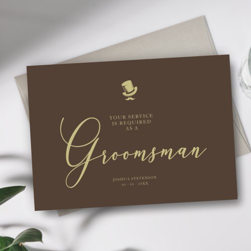 Brown Groomsman Chic Wedding Simple Proposal Card