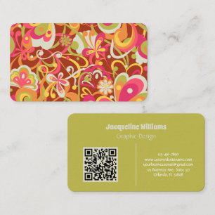 Brown Groovy 60s 70s Floral Swirls Business Card