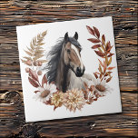 Brown Grulla Horse Autumn Wreath Ceramic Tile<br><div class="desc">A beautiful portrait of a mouse brown grulla horse with a white blaze is placed at the center of a pretty autumn wreath in tones of cinnamon brown,  tan,  and cream. The horse and wreath design is placed on a white background.</div>