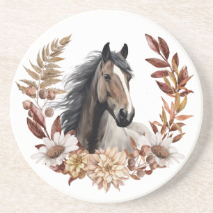 Brown Grulla Horse Autumn Wreath Coaster