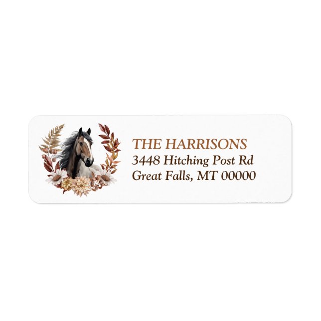 Brown Grulla Horse Autumn Wreath Label (Front)