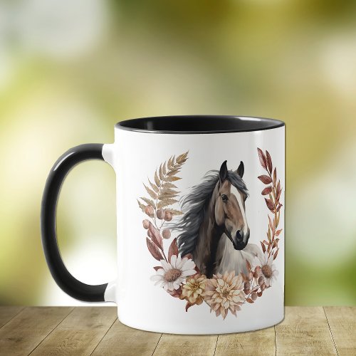 Brown Grulla Horse Autumn Wreath Mug