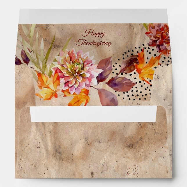 Brown Grunge Fall Floral Wreath Thanksgiving Envelope (Back (Bottom))