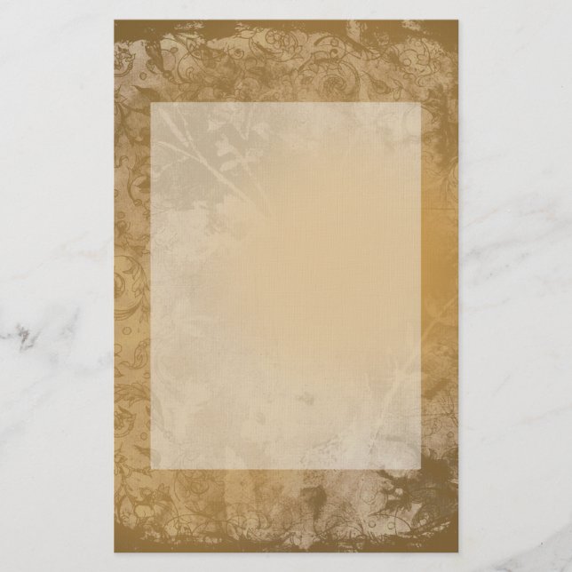 Brown Grunge Floral Stationery (Front)