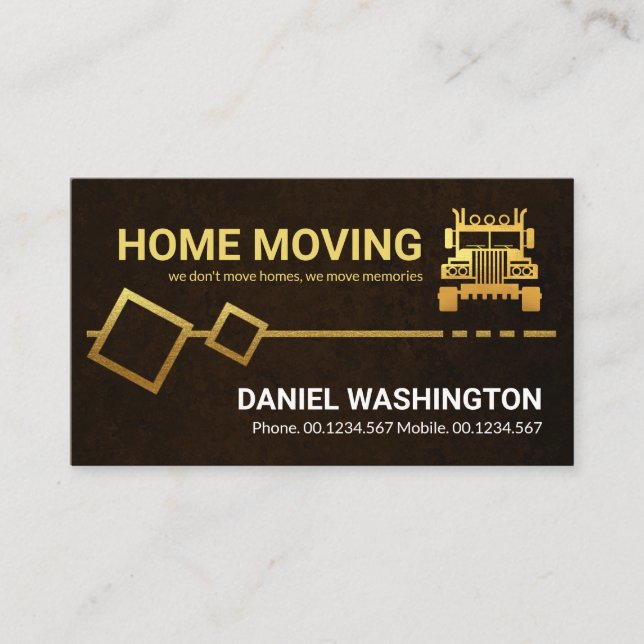 Brown Grunge Gold Moving Box Logistics Driver Business Card (Front)